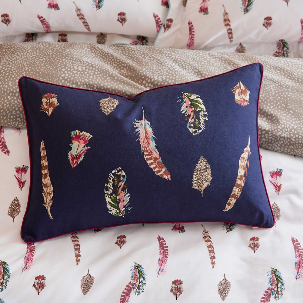 Feathers Cotton Cushion by Joules in Navy Blue